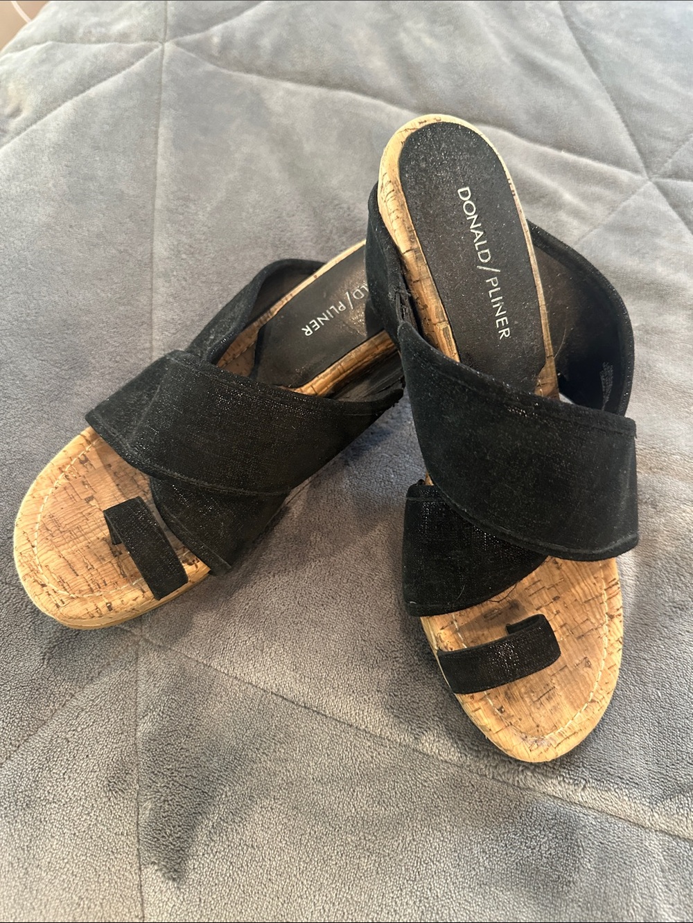 Donald J. Pliner Black Cork Slide Sandals with Cross Straps